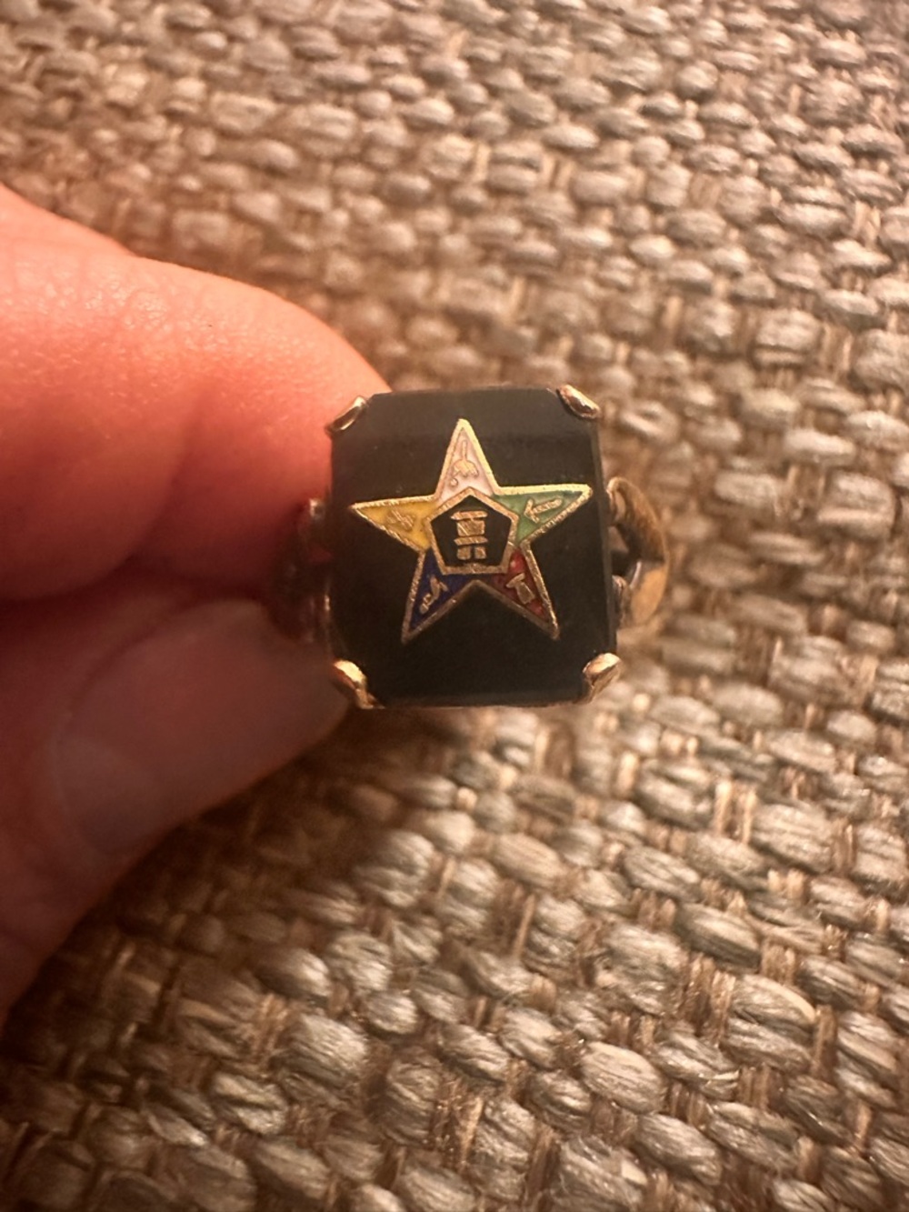 Eastern Star Black Enamel Ring with Multicolor Star Accent